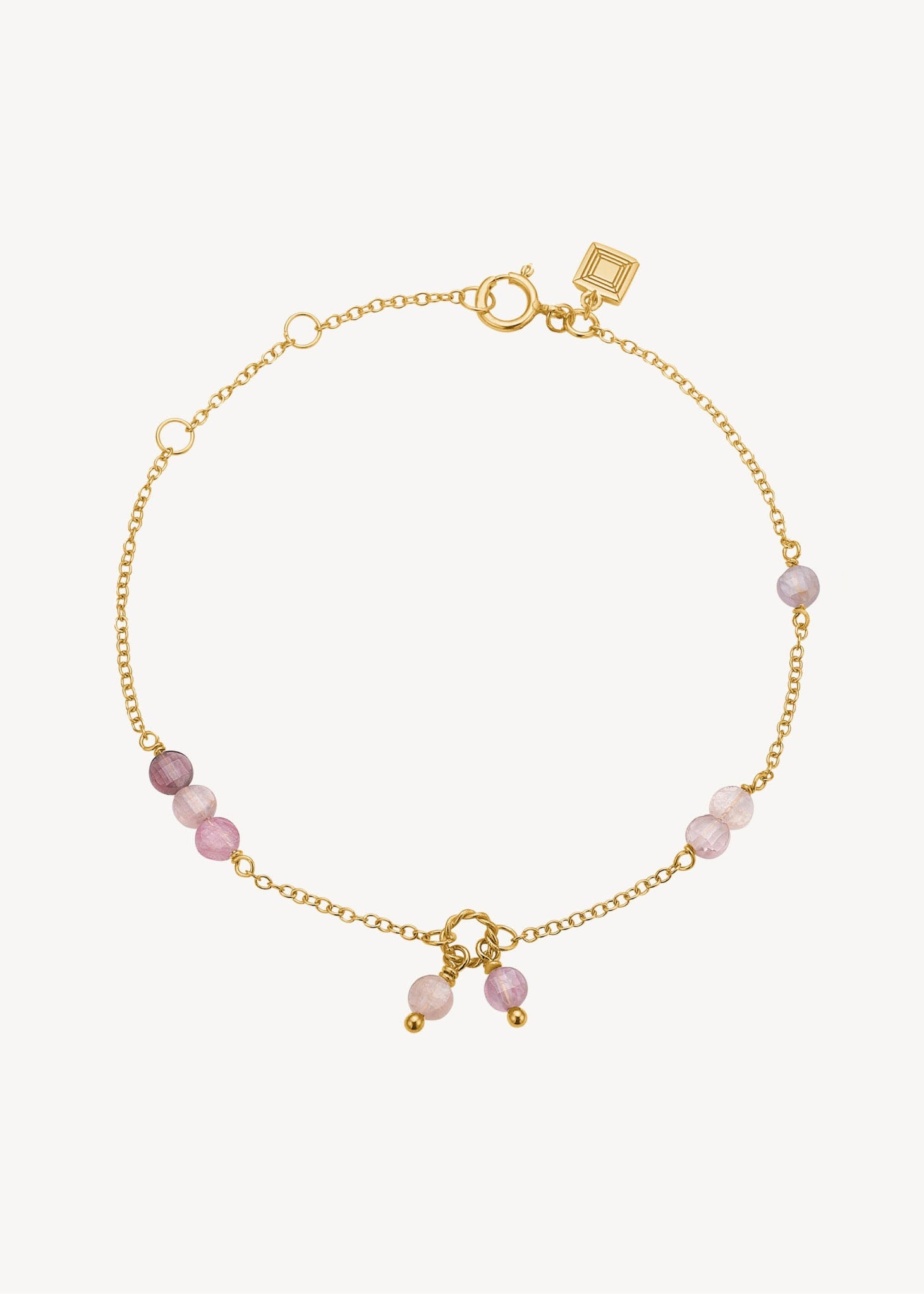 Sødt armbånd til kvinder i guldbelagt sterling sølv kæde med lyserøde spinel ædelsten, perfekt gave til hende og armbånd med lyserød sten til sommeren