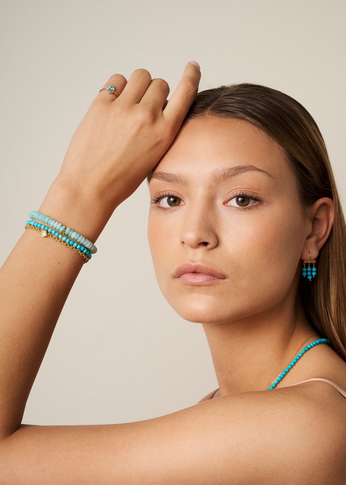 Rondeau armband med turkos 17,5 cm - guldpläterad