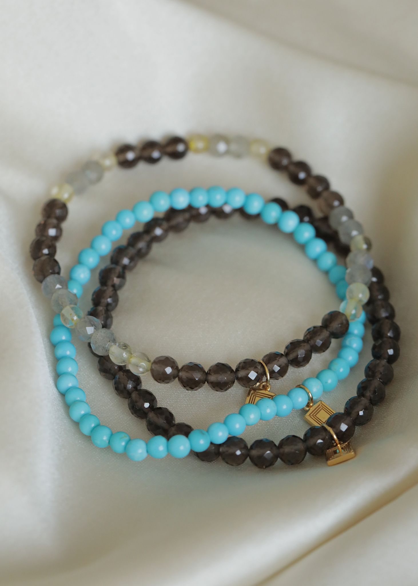 Rondeau armband med turkos 17,5 cm - guldpläterad