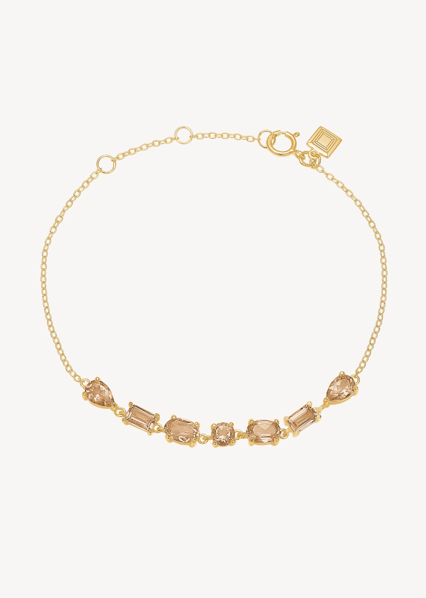Elegant kæde armbånd i guldbelagt sterling sølv med festlige champagne kvarts ædelsten - perfekt armbånd til gaven til hende, gaven til mor og til konfirmation og bryllup