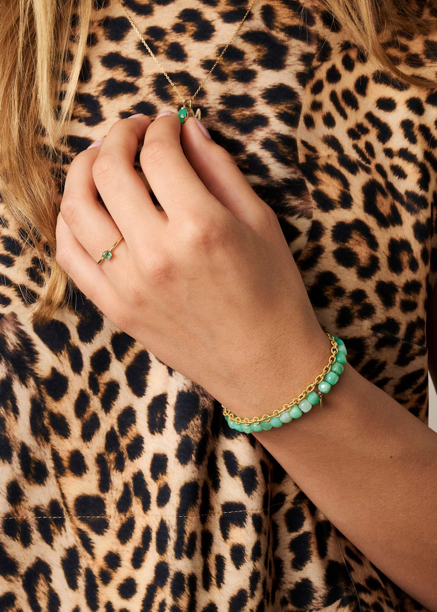Mono armband med krysopras - guldpläterad