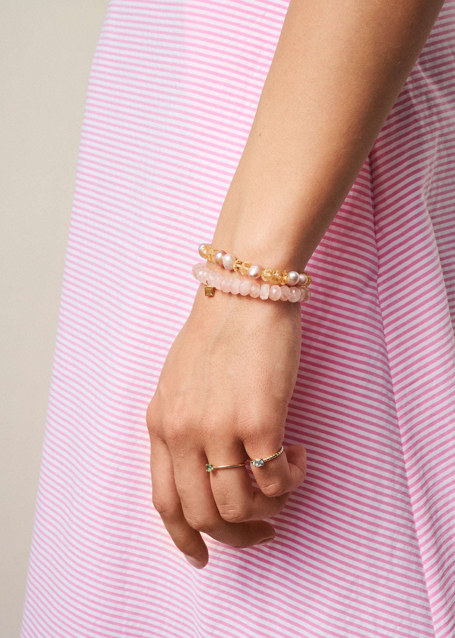 Sari armband med pärla och citrin - guldpläterad