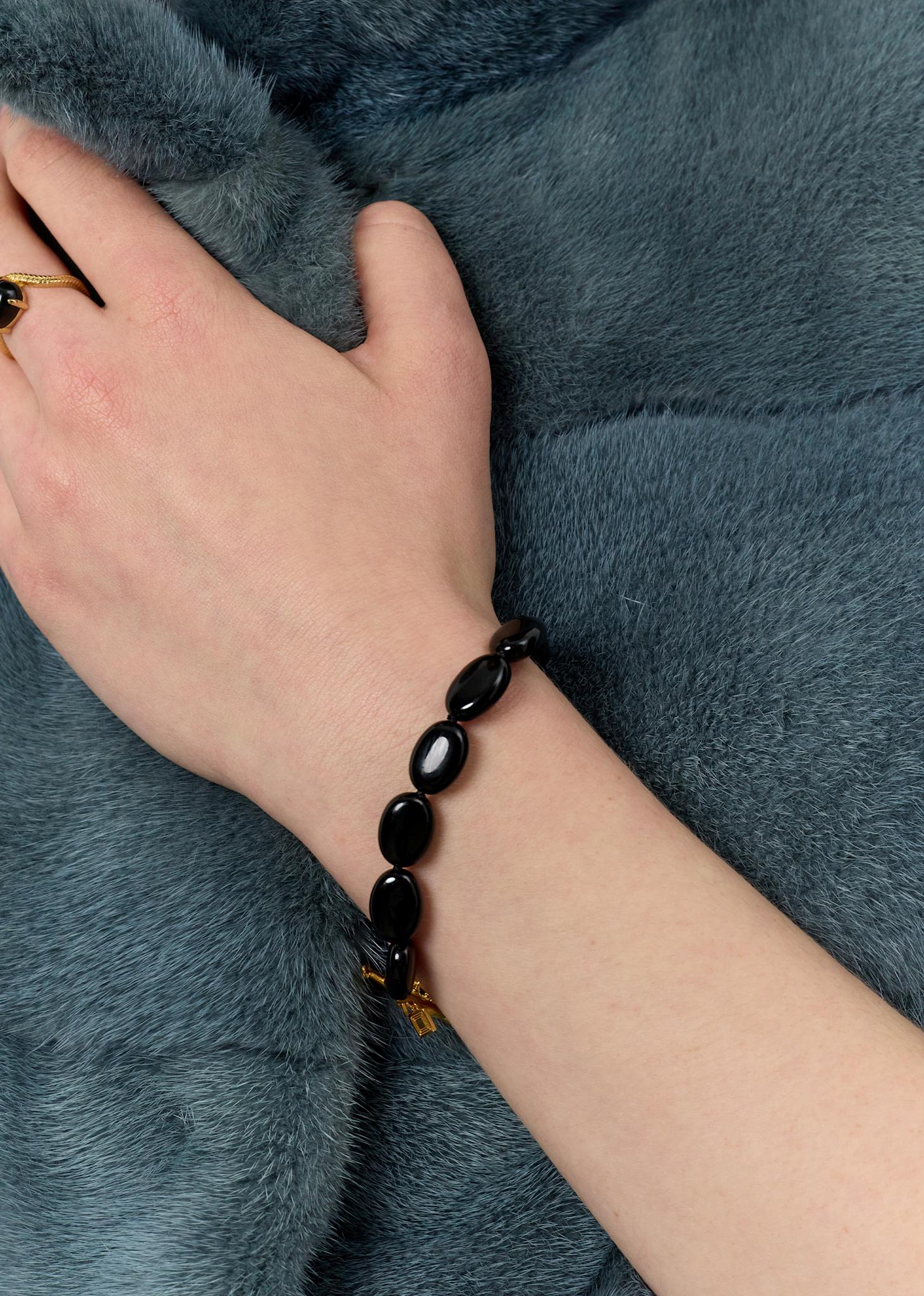 Dragee Midi armband med svart agat - guldpläterad