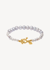 Lotus armband med Grå Sötvattenspärlor - guldpläterad