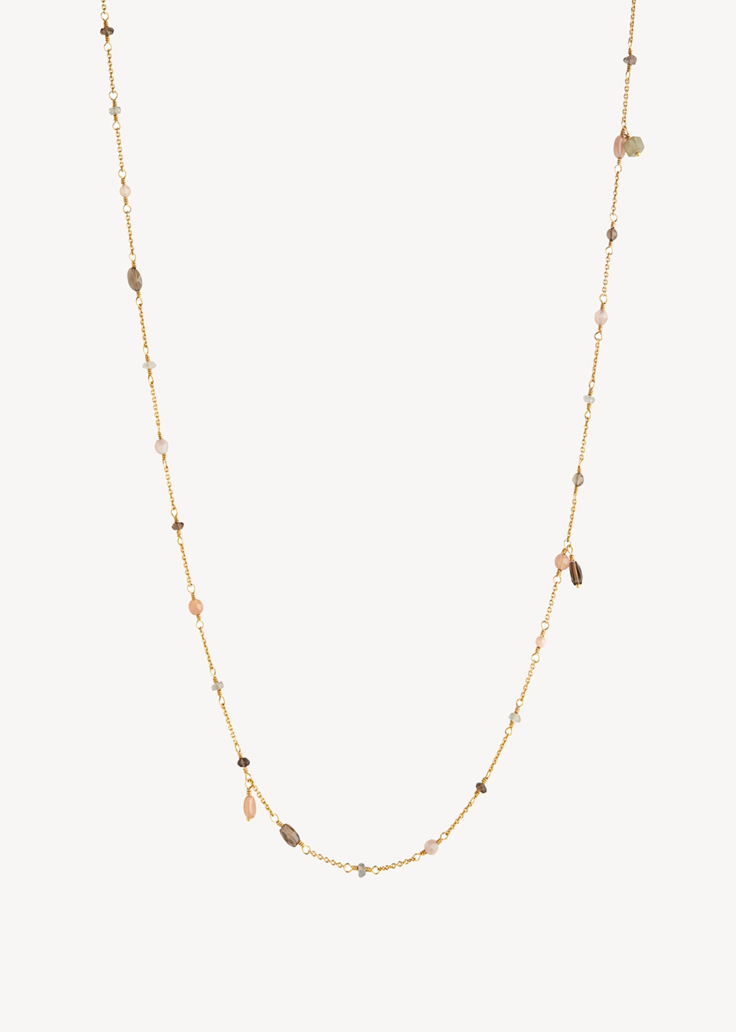 Del Mar halsband med månsten, rökkvarts och labradorit 60 cm - guldpläterad