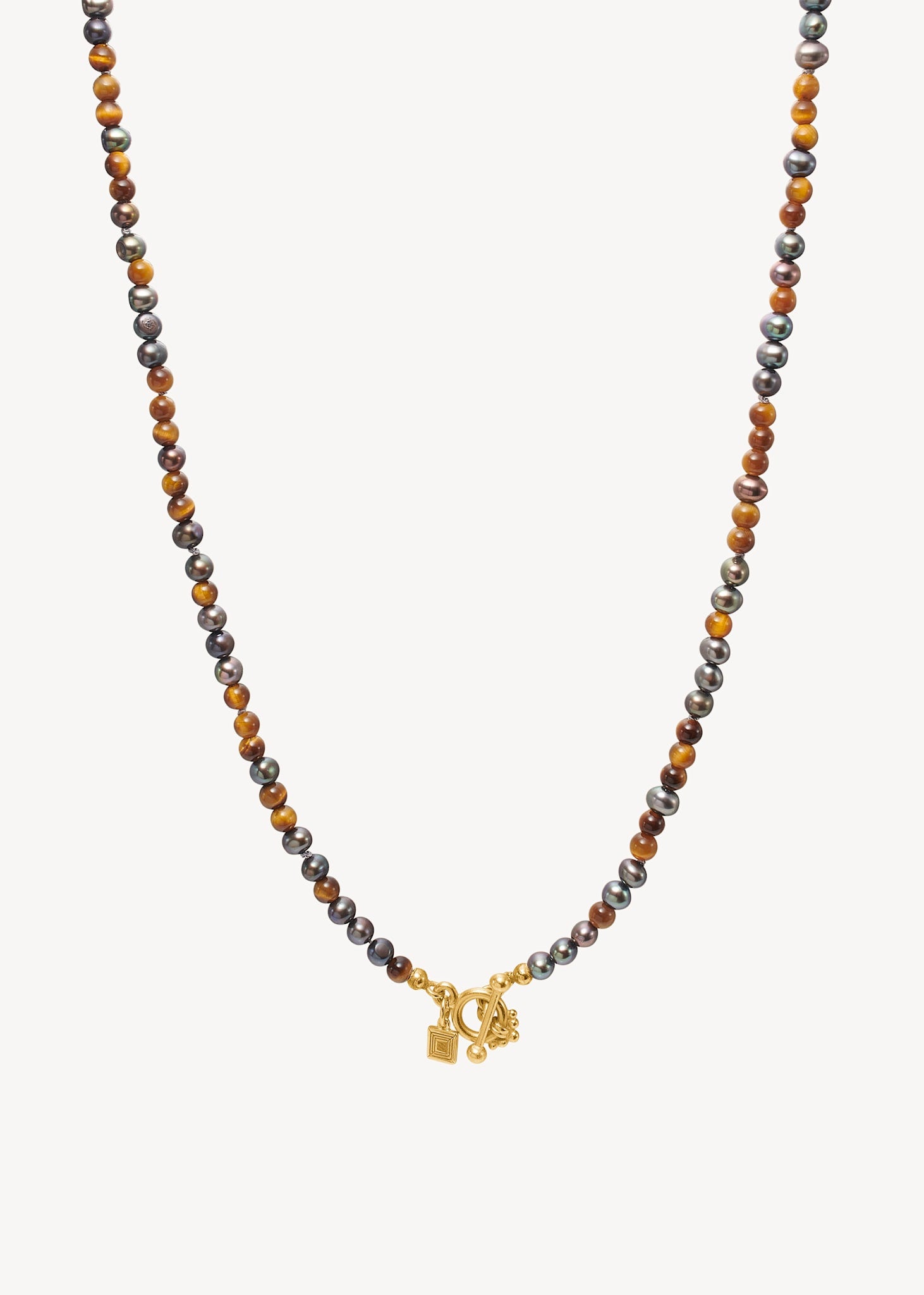 Uma halsband med Påfågel Pärlor och Tigeröga - guldpläterad