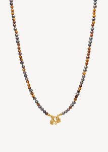 Uma halsband med Påfågel Pärlor och Tigeröga - guldpläterad