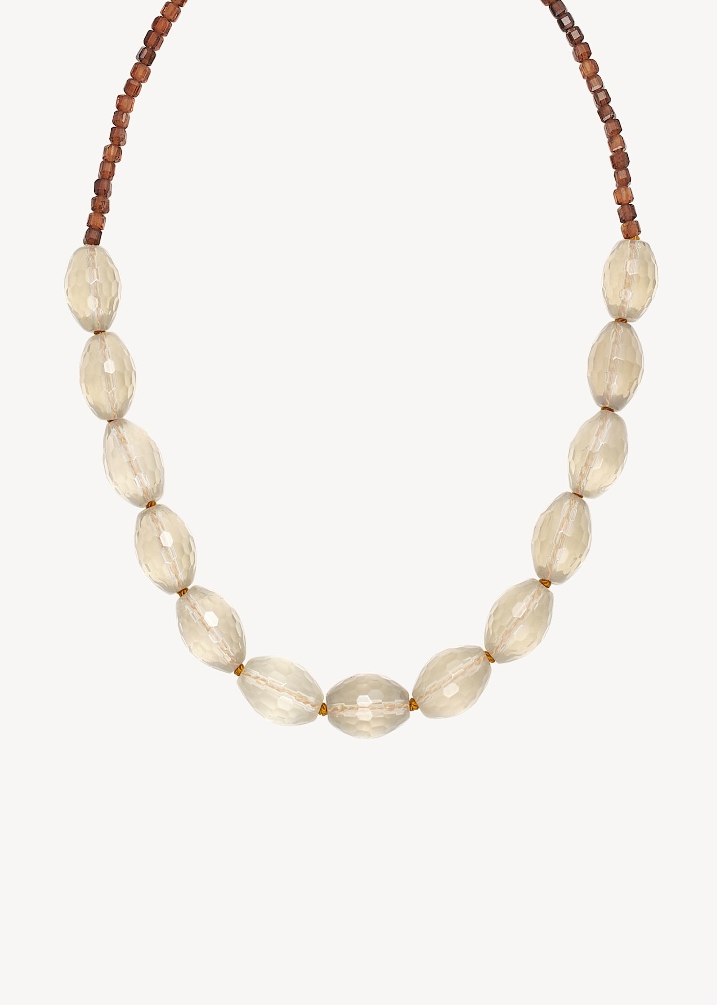 Unik håndlavet halskæde i guldbelagt sterling sølv med gul turmalin ædelsten og lemon kvarts ædelsten i forskellige størrelser og slibninger