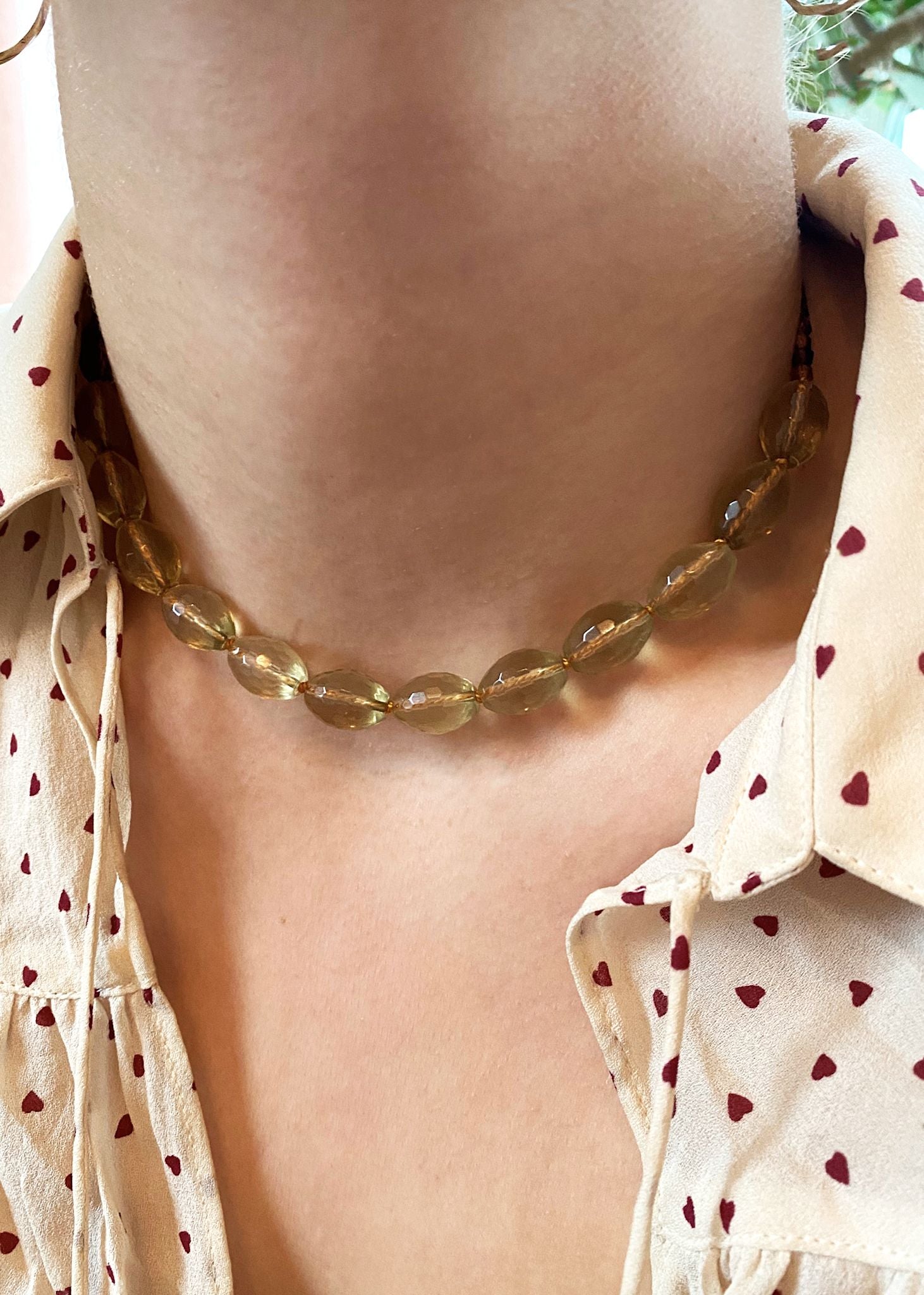 Edith halsband med Lemon Kvarts och Gul Turmalin - guldpläterad