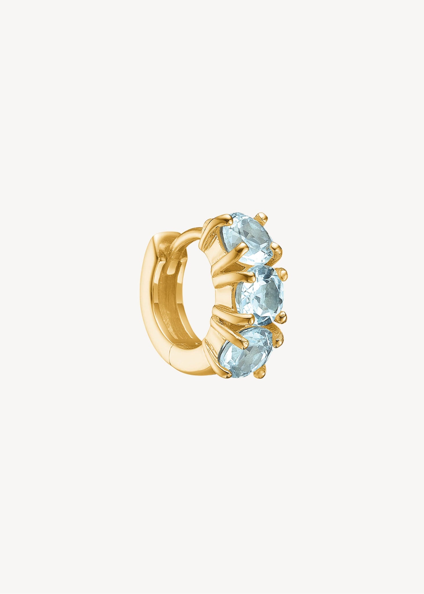 Gem huggie hoops med blå topas ædelsten i guldbelagt sterling sølv, elegant chunky gem huggie hoop med blå sten til ham og hende til festen og konfirmation