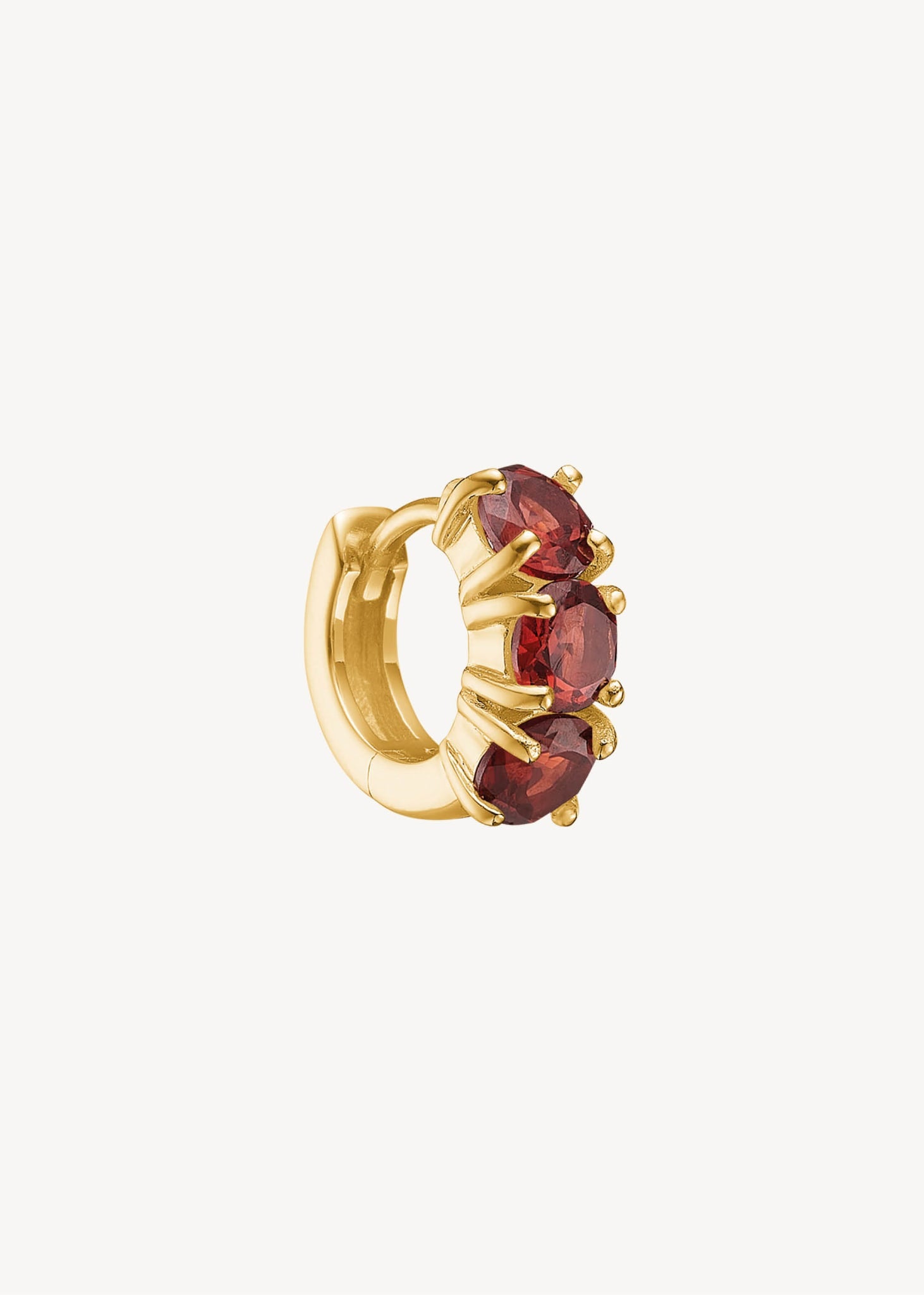 Gem huggie hoops med rød granat ædelsten i guldbelagt sterling sølv, perfekt gem huggie hoop med sten til ham og hende til festen