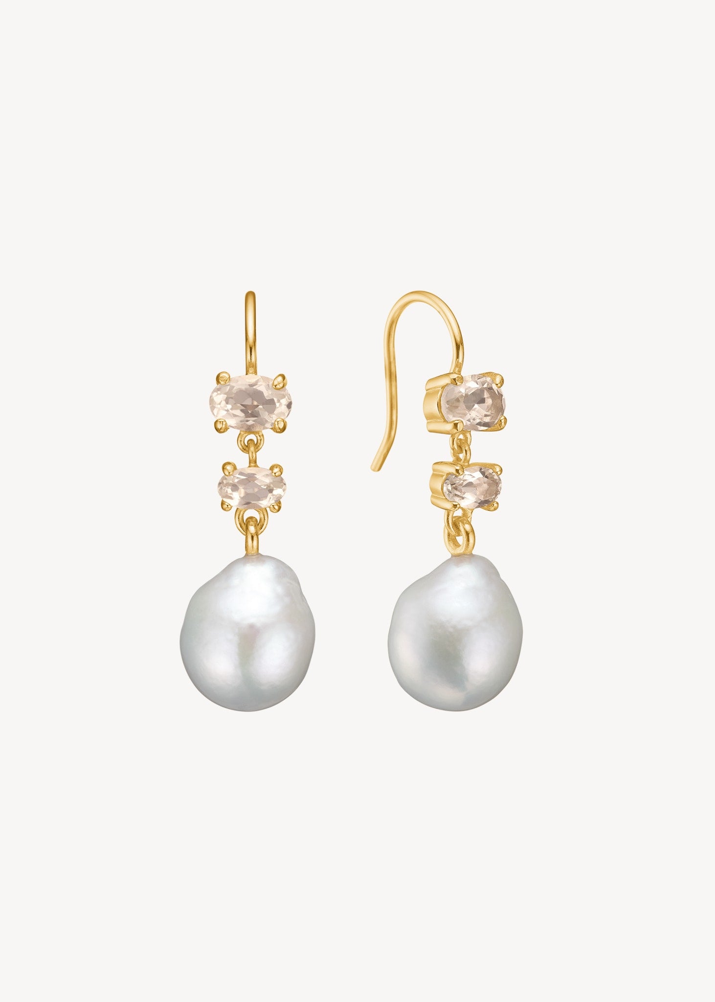 Isla örhängen med champagnekvarts och barockpärla - guldpläterad