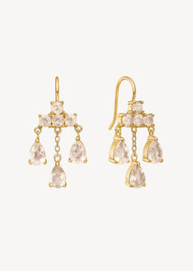 Lange hængeøreringe i chandelier / lysekrone stil i guldbelagt sterling sølv med gyldne champagne kvarts ædelsten til kvinder, perfekt gave til hende 