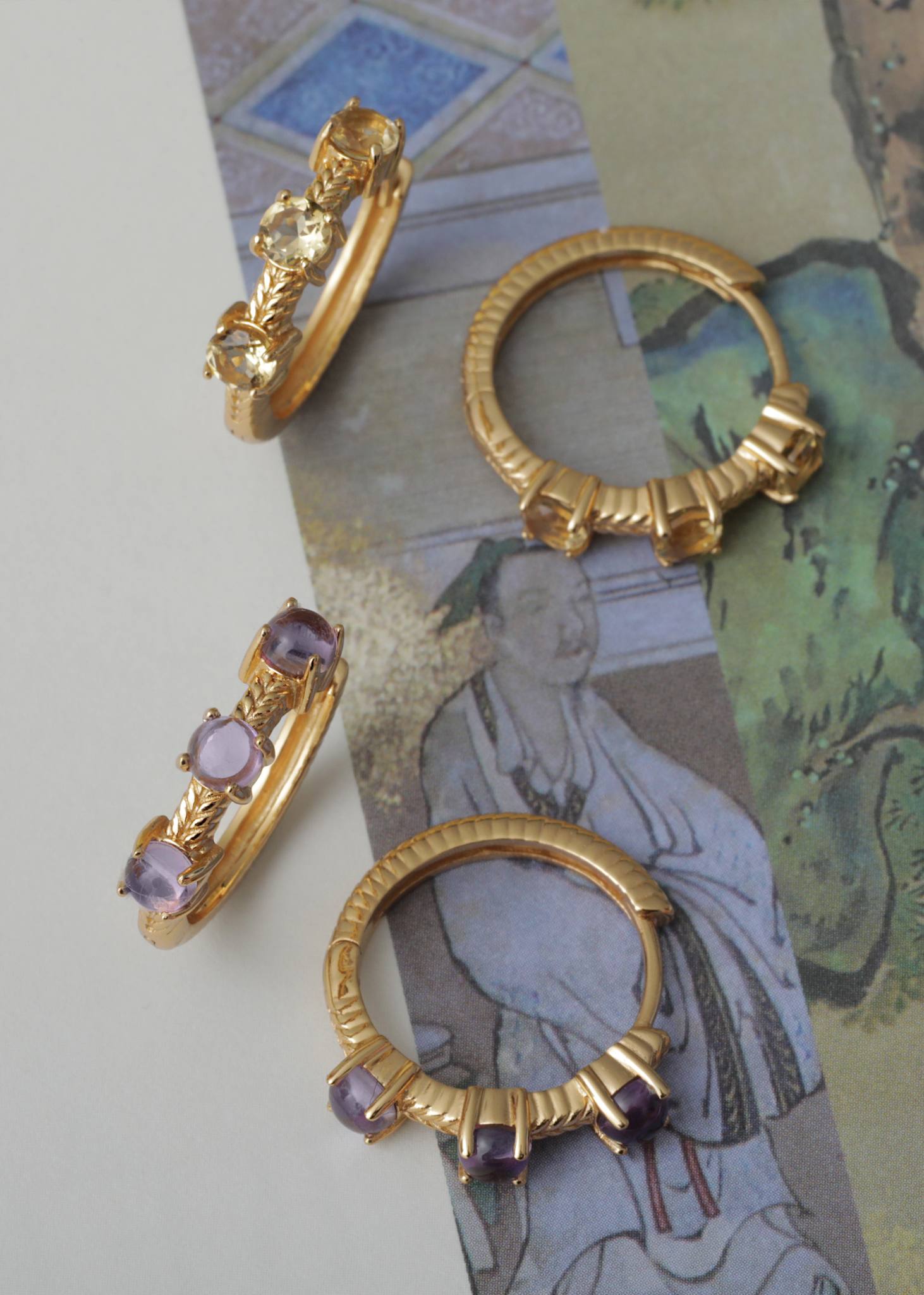 Olalla hoops med champagnekvarts – guldpläterad