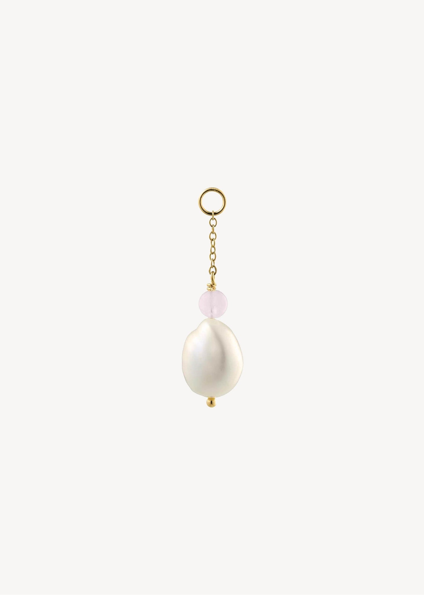 Smukt charm til øreringe og halskæder med rosa kvarts og en dråbe af ægte ferskvandsperle i guld, perfekt gave til hende