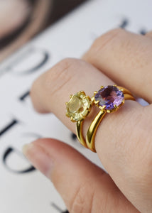 Cushion ring med citronkvarts - guldpläterad