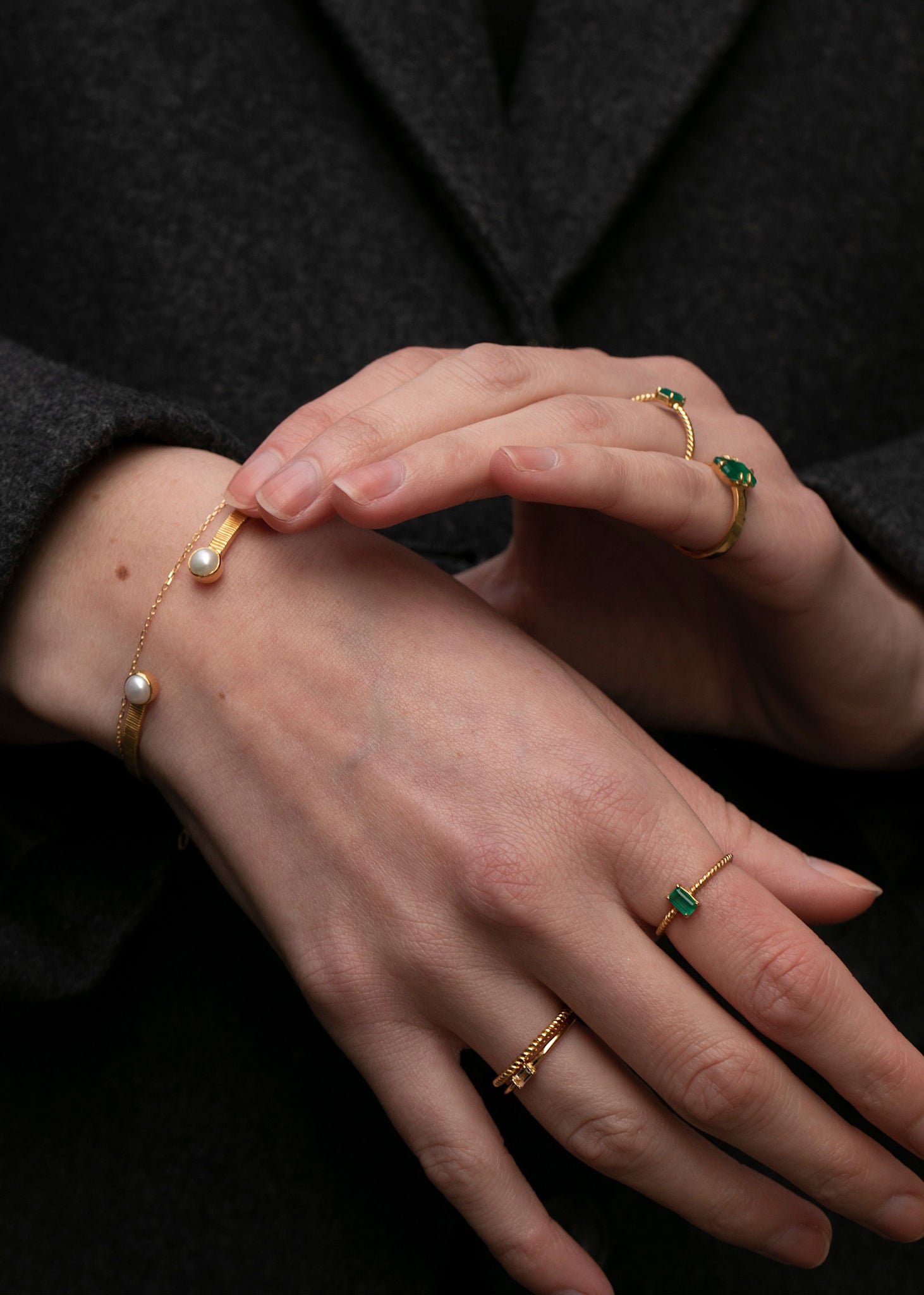 Alaia ring med grön agat - guldpläterad