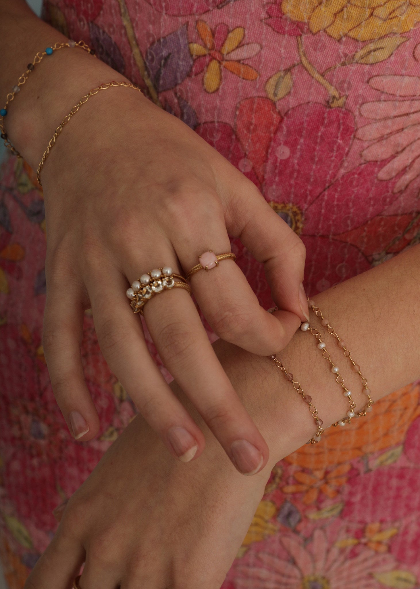 Reef ring med rosa opal - guldpläterad