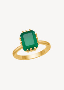 Guldbelagt sterling sølv stor ring i guld med grøn agat ædelsten i facetslibning til mænd og kvinder, perfekt unisex gave og gave til hende med fødselsdag i maj 