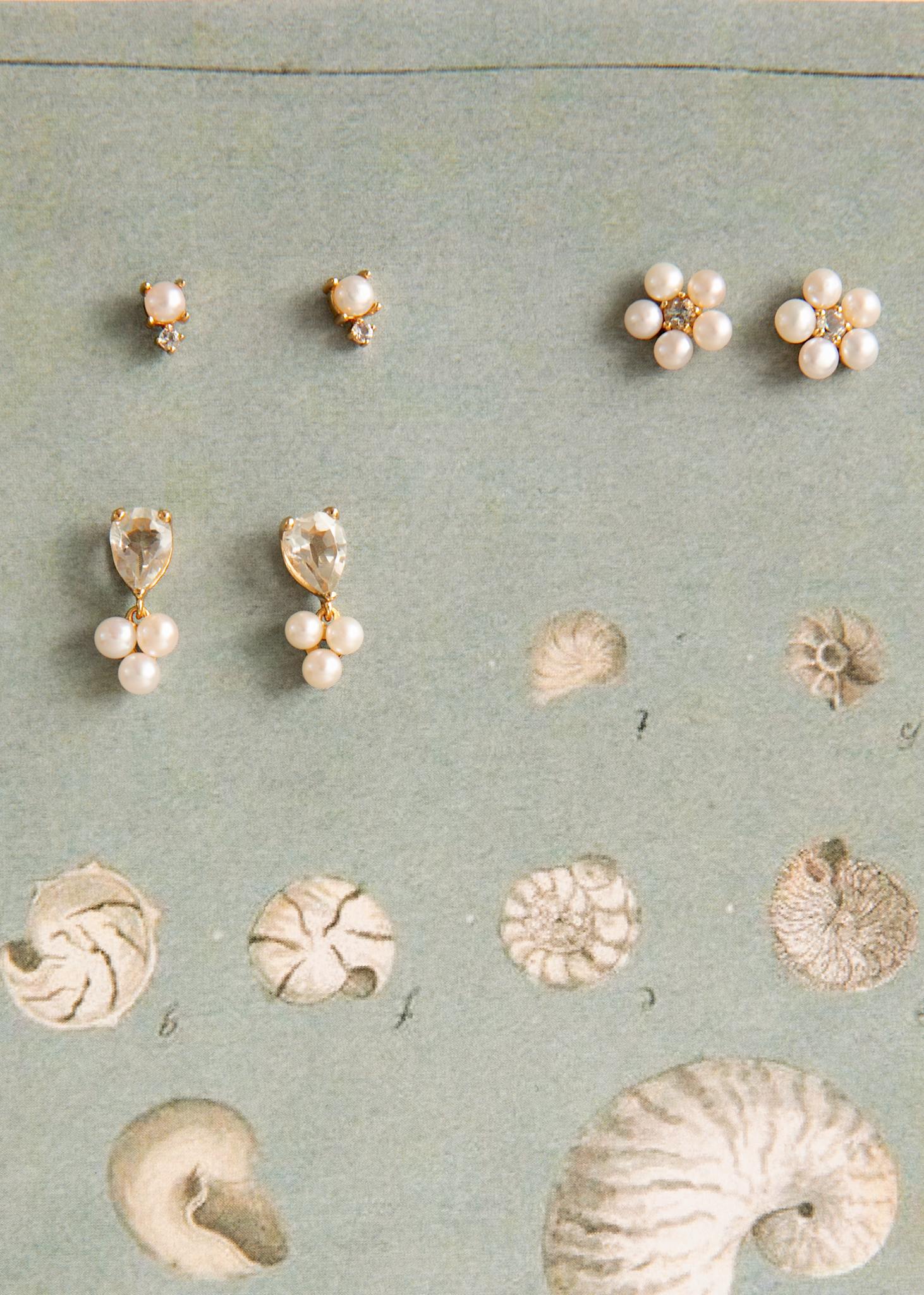 Bon Bon örhängen med pärla och vit topas - guldpläterad 