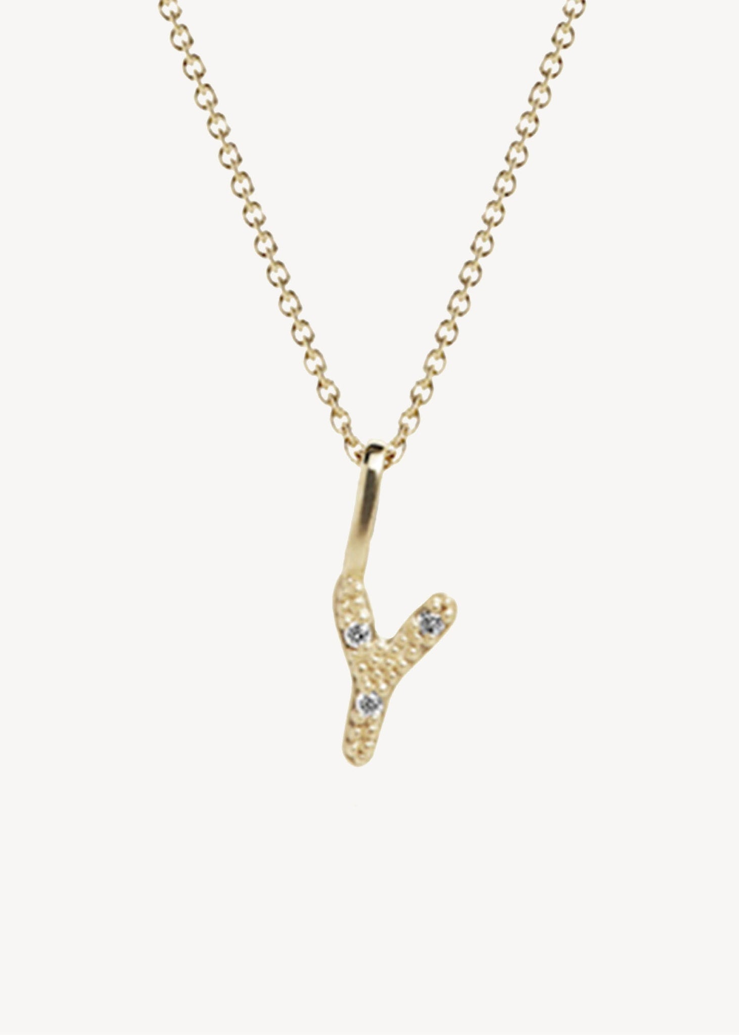 Bogstavsvedhæng til halskæder og armbånd i ægte 10 karat guld med bogstavet Y sat med tre diamanter, perfekt gave til hende, dåbsgave og gave til mor