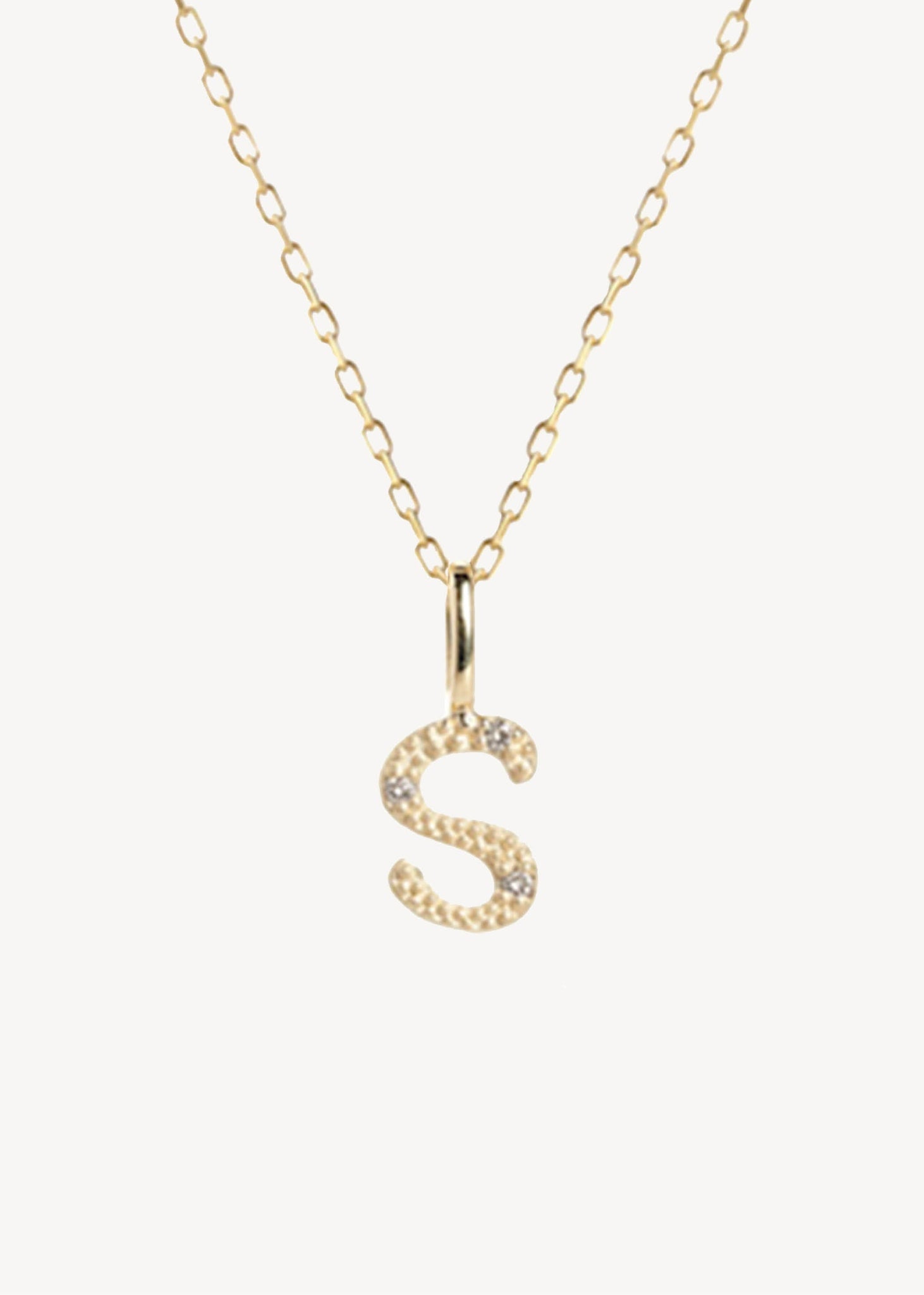 Bogstavsvedhæng til halskæder og armbånd i ægte 10 karat guld med bogstavet S sat med tre diamanter, perfekt gave til hende, dåbsgave og gave til mor