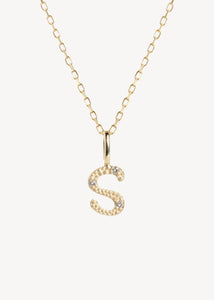 Bogstavsvedhæng til halskæder og armbånd i ægte 10 karat guld med bogstavet S sat med tre diamanter, perfekt gave til hende, dåbsgave og gave til mor