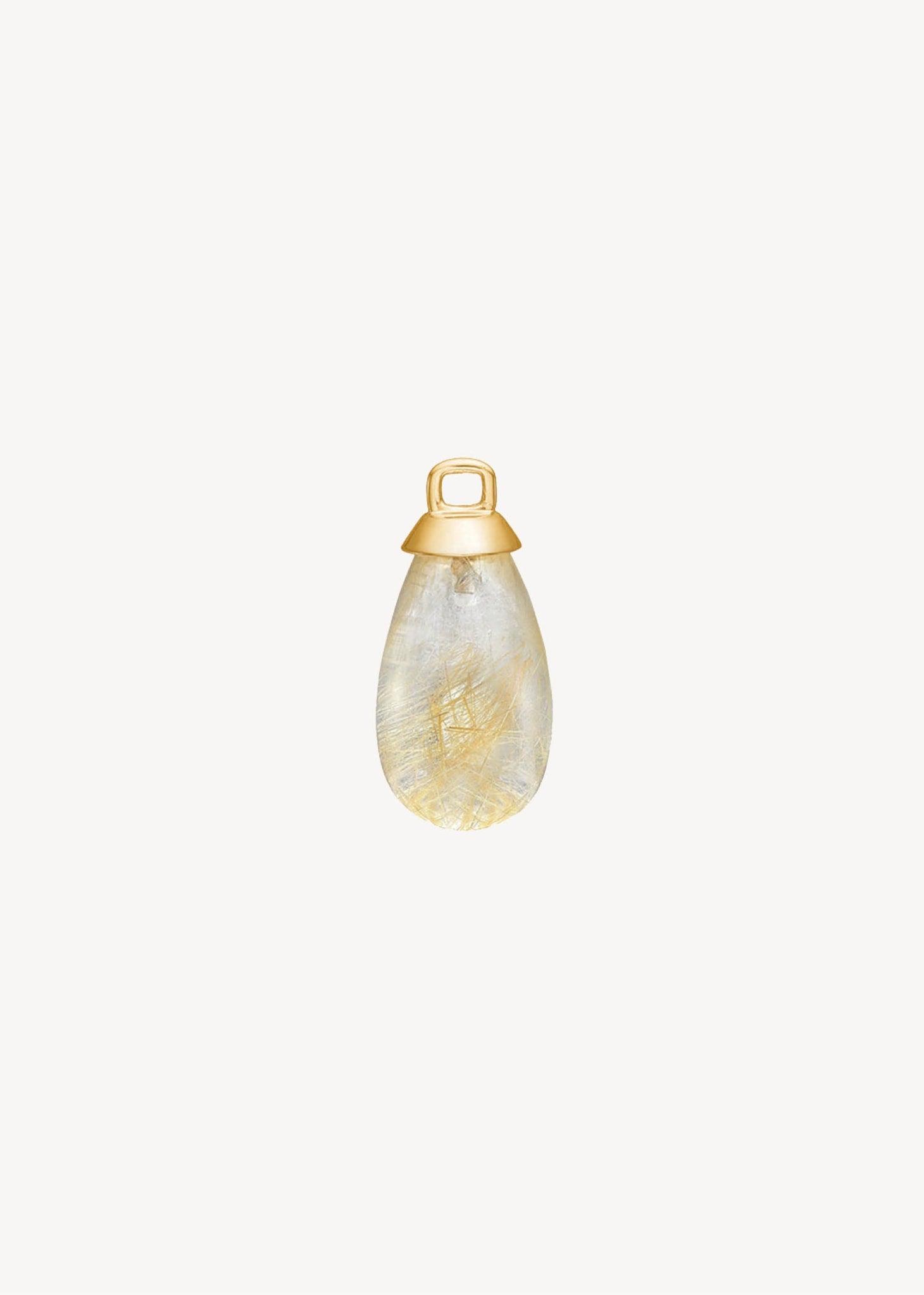 Charm til hoops i ægte 10 karat guld med gylden rutil kvarts, med nåle der kører igennem stenen, elegant gave til hende
