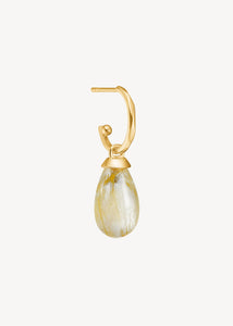 charm til hoops i ægte 10 karat guld med gylden rutil kvarts, med nåle der kører igennem stenen, elegant gave til hende