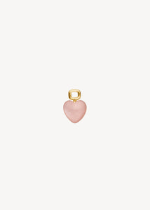 Hjertevedhæng til øreringe fra Carré Jewellery sat med en hjerteformet pink Månesten ædelsten i ægte guld fatning