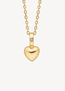 Hjertevedhæng i 10-karat ægte guld til halskæder fra carré jewellery sat med en facetskevet peridot ædelsten