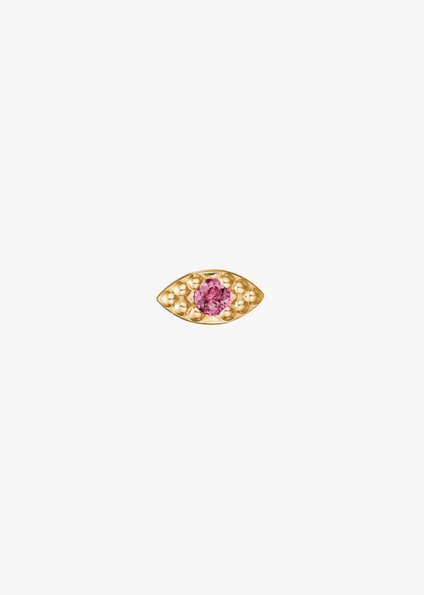 Ørestik med øje motiv fra carré jewellery i ægte guld med en lyserød turmalin ædelsten som øjet