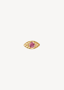 Ørestik med øje motiv fra carré jewellery i ægte guld med en lyserød turmalin ædelsten som øjet