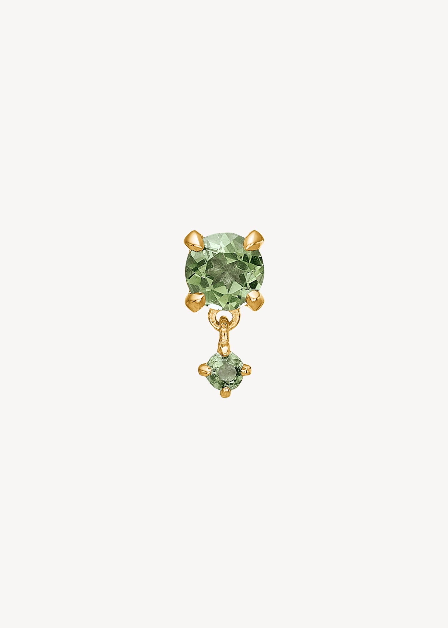 10-karat ægte guld enkelt ørestik med to grønne turmalin ædelsten fra carré jewellery