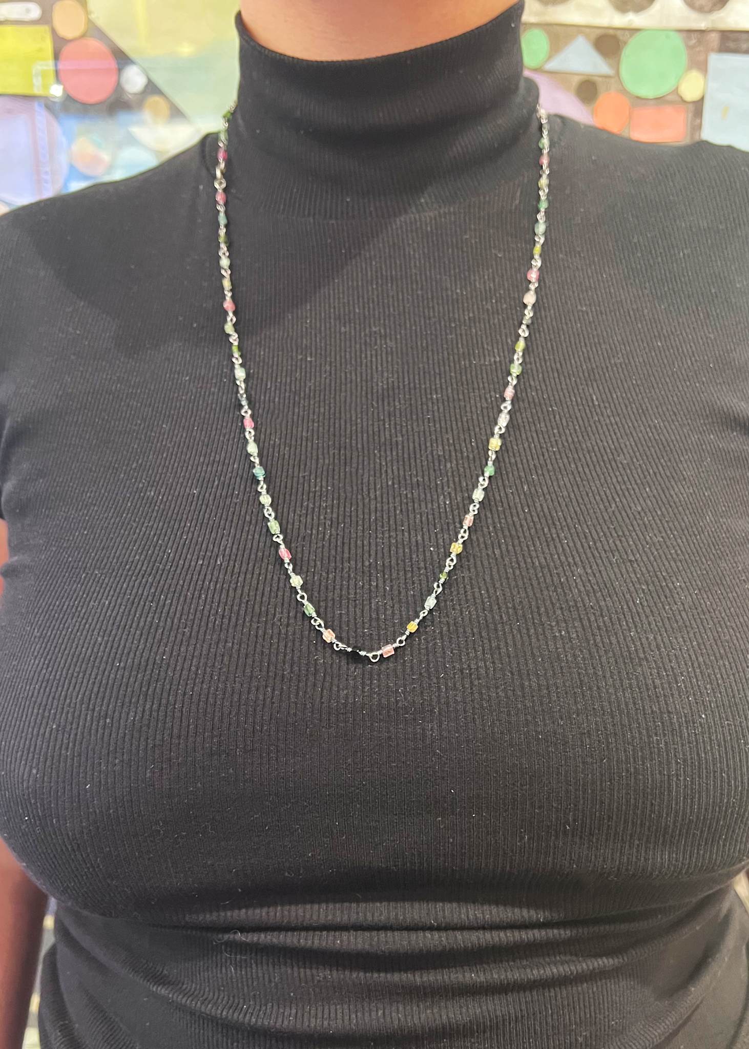 Gemma halsband med turmalin 70cm - oxiderat silver