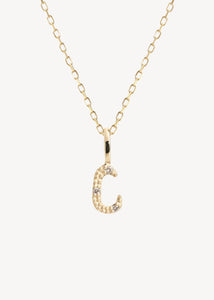 Bogstavsvedhæng til halskæder og armbånd i ægte 10 karat guld med bogstavet C sat med tre diamanter, perfekt gave til hende, dåbsgave og gave til mor