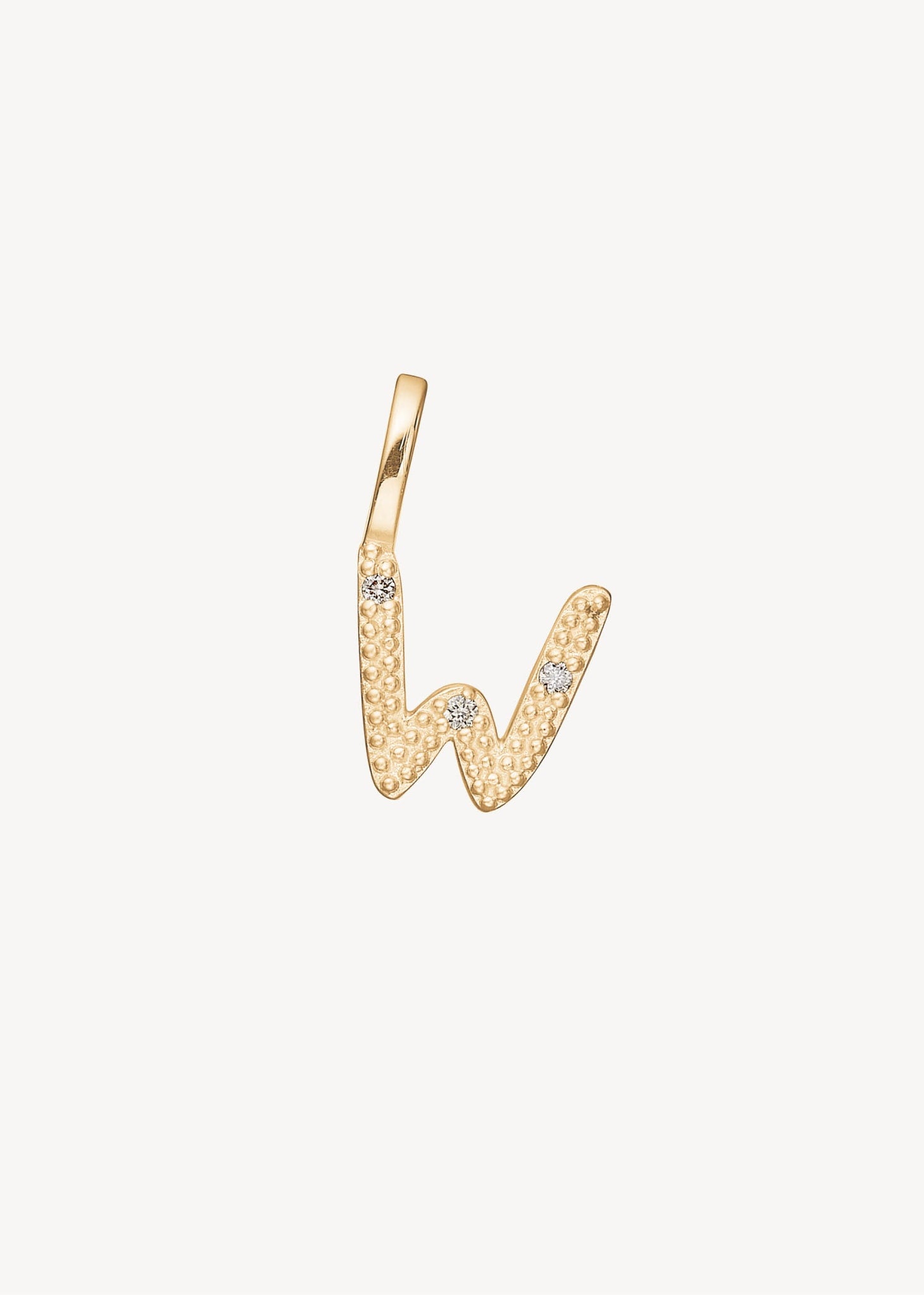 Bogstavsvedhæng til halskæder og armbånd i ægte 10 karat guld med bogstavet W sat med tre diamanter, perfekt gave til hende, dåbsgave og gave til mor