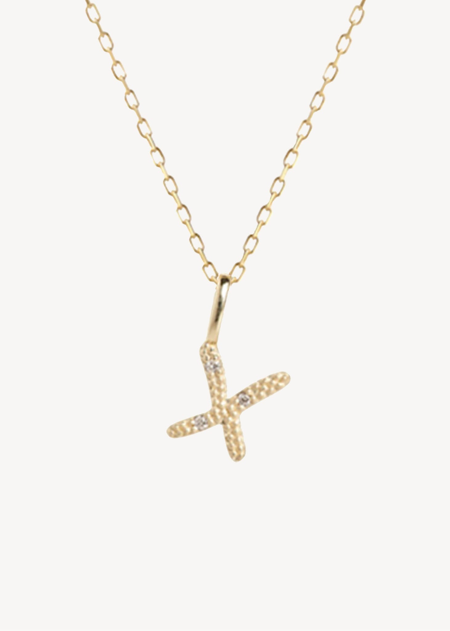 Bogstavsvedhæng til halskæder og armbånd i ægte 10 karat guld med bogstavet X sat med tre diamanter, perfekt gave til hende, dåbsgave og gave til mor