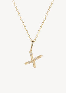 Bogstavsvedhæng til halskæder og armbånd i ægte 10 karat guld med bogstavet X sat med tre diamanter, perfekt gave til hende, dåbsgave og gave til mor